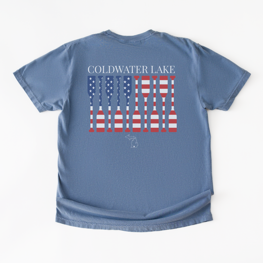 Lake Patriotic Paddle Tee – Personalizable Lake T-shirt – Comfort Colors® 1717