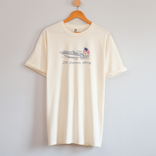 250 Summers Strong — Patriotic Lake Shirt — Comfort Colors 1717 — Boating T-Shirt